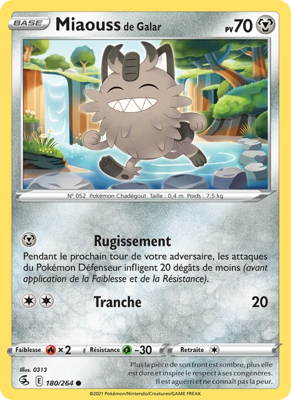 Carte Pokémon Miaouss de Galar 180/264 de l'extension Poing de Fusion