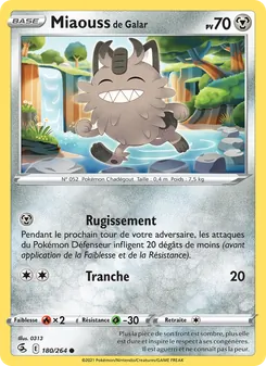 Carte Pokémon Miaouss de Galar 180 — Poing de Fusion