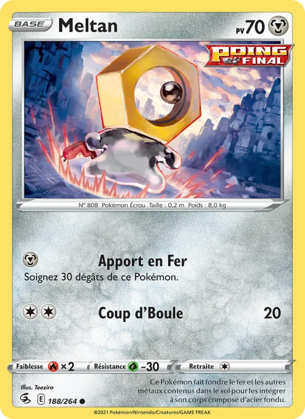 Carte Pokémon Meltan 188/264 de l'extension Poing de Fusion