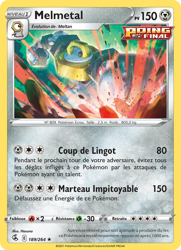 Carte Pokémon Melmetal 189/264 de l'extension Poing de Fusion