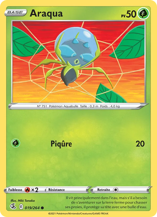 Carte Pokémon Araqua 19/264 de l'extension Poing de Fusion