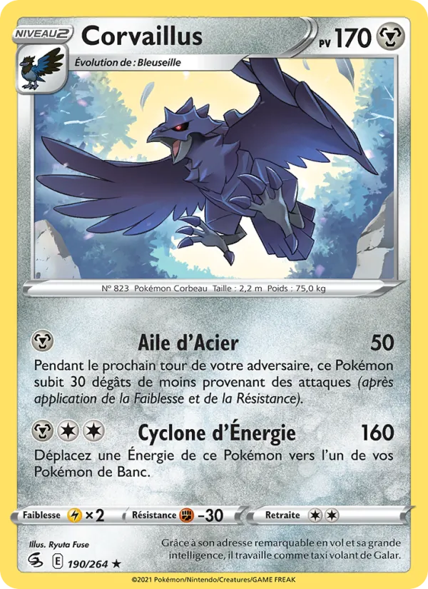 Carte Pokémon Corvaillus 190/264 de l'extension Poing de Fusion