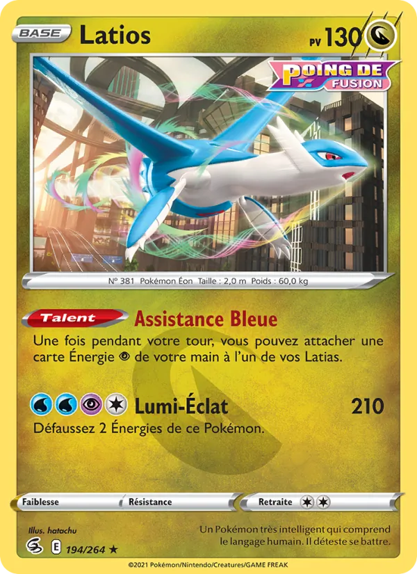 Carte Pokémon Latios 194/264 de l'extension Poing de Fusion