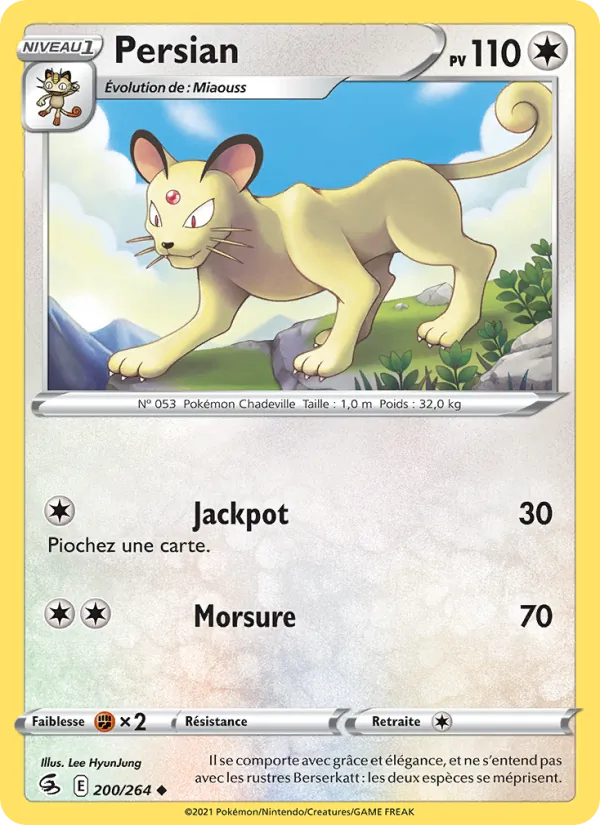 Carte Pokémon Persian 200/264 de l'extension Poing de Fusion