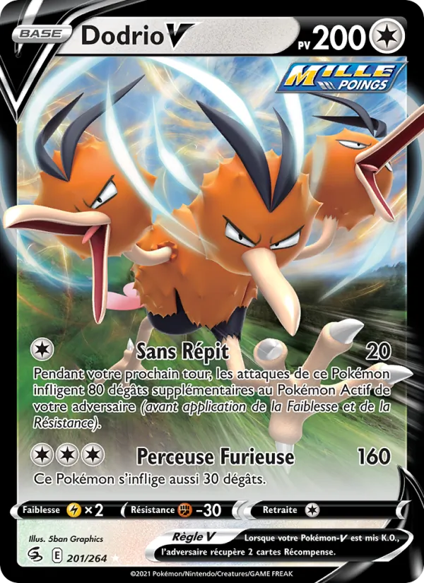 Carte Pokémon Dodrio V 201/264 de l'extension Poing de Fusion