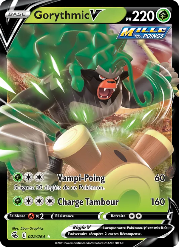 Carte Pokémon Gorythmic V 22/264 de l'extension Poing de Fusion