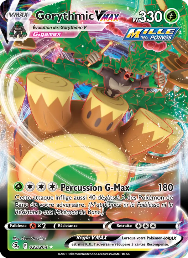Carte Pokémon Gorythmic VMAX 23/264 de l'extension Poing de Fusion