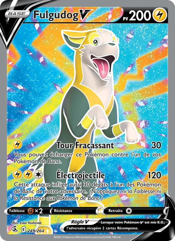 Carte Pokémon Fulgudog V 249/264 de l'extension Poing de Fusion