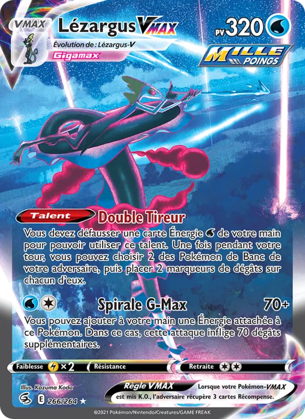 Carte Pokémon Lézargus VMAX 266/264 de l'extension Poing de Fusion