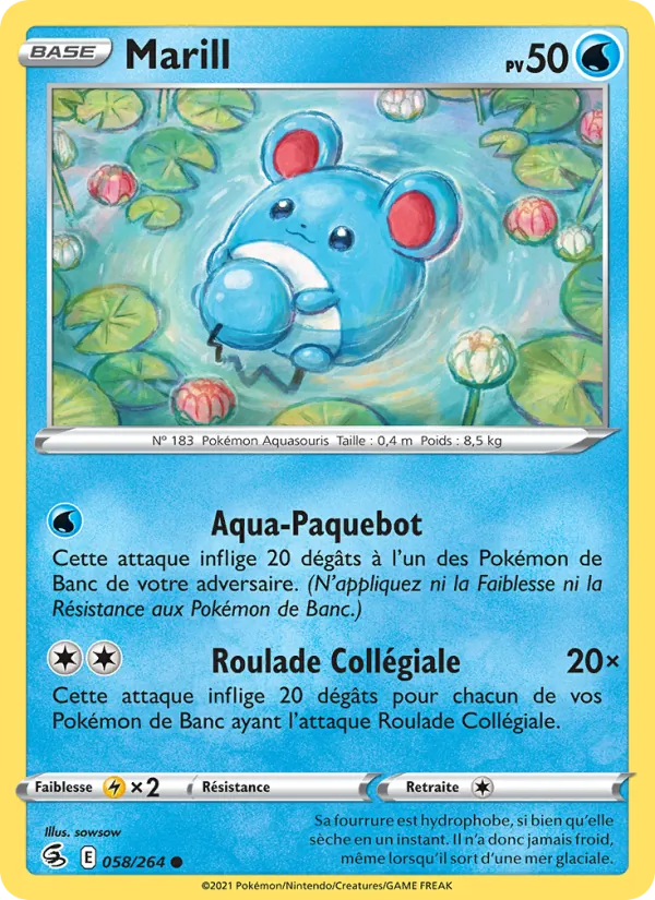 Carte Pokémon Marill 58/264 de l'extension Poing de Fusion