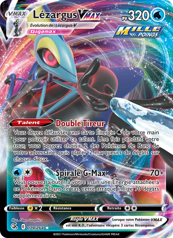 Carte Pokémon Lézargus VMAX 79/264 de l'extension Poing de Fusion