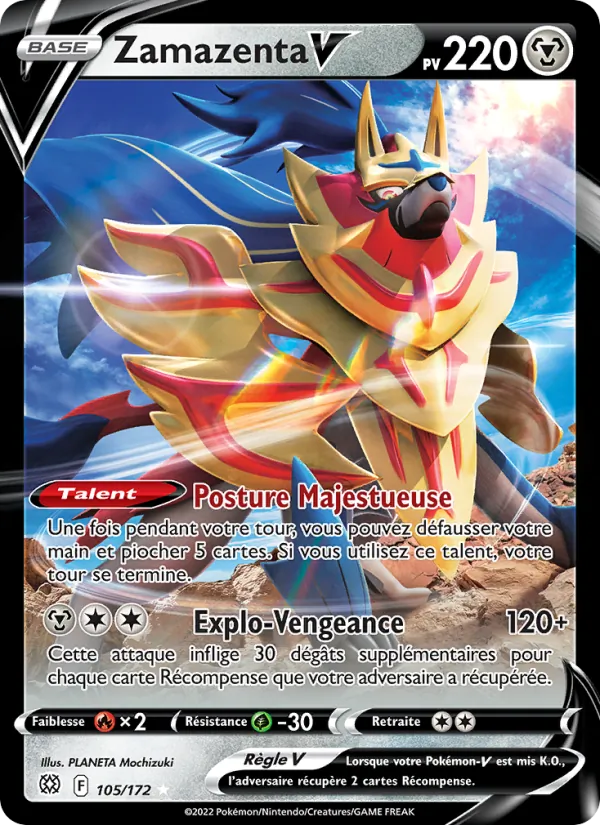 Carte Pokémon Zamazenta V 105/172 de l'extension Stars Étincelantes