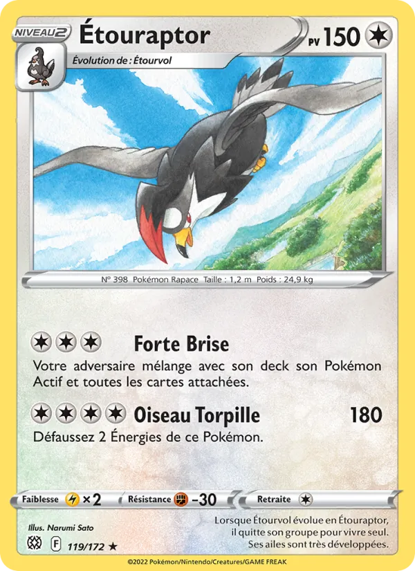 Carte Pokémon Étouraptor 119/172 de l'extension Stars Étincelantes