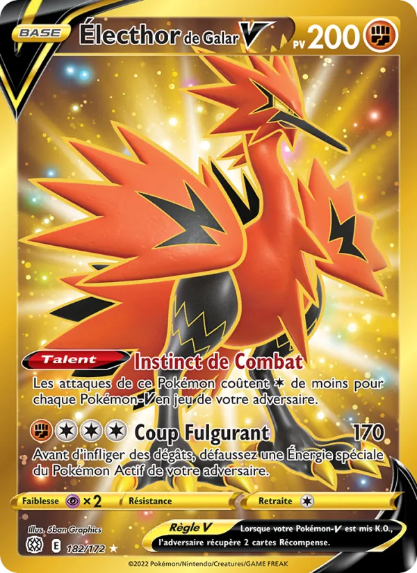 Carte Pokémon Électhor de Galar V 182/172 de l'extension Stars Étincelantes