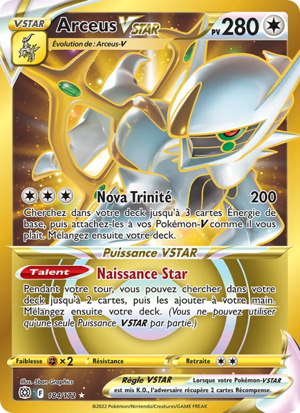 Carte Pokémon Arceus VSTAR 184/172 de l'extension Stars Étincelantes