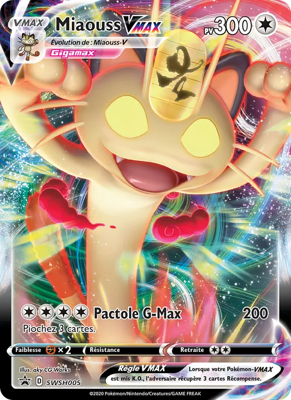 Carte Pokémon Miaouss VMAX SWSH005/307 de l'extension Promo SWSH