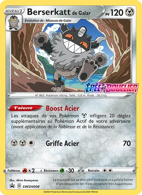 Carte Pokémon Berserkatt de Galar SWSH008/307 de l'extension Promo SWSH