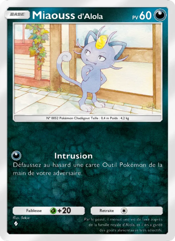 Carte Pokémon Miaouss d'Alola 037/69 de l'extension Crise Interdimensionnelle