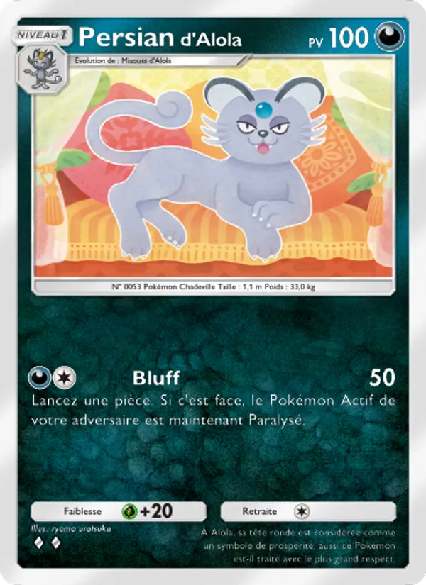 Carte Pokémon Persian d'Alola 038/69 de l'extension Crise Interdimensionnelle
