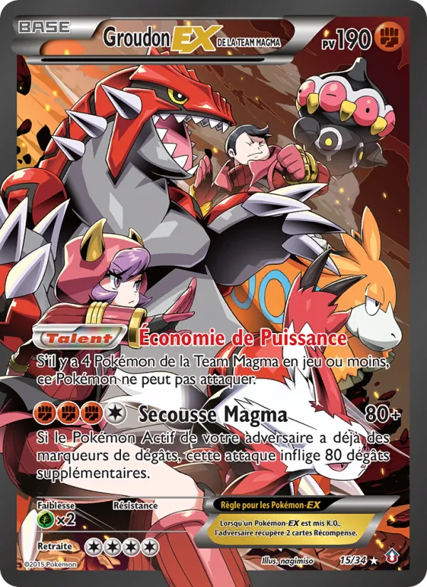 Carte Pokémon Groudon-EX de la Team Magma 15/34 de l'extension Double Danger