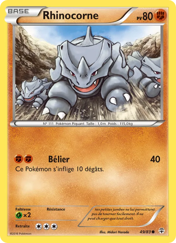 Carte Pokémon Rhinocorne 49/83 de l'extension Générations