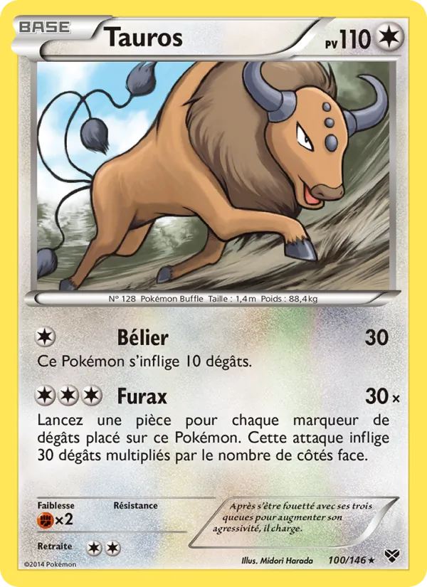 Carte Pokémon Tauros 100/146 de l'extension XY
