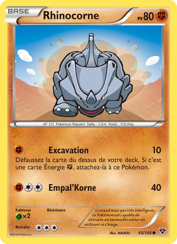 Carte Pokémon Rhinocorne 60/146 de l'extension XY