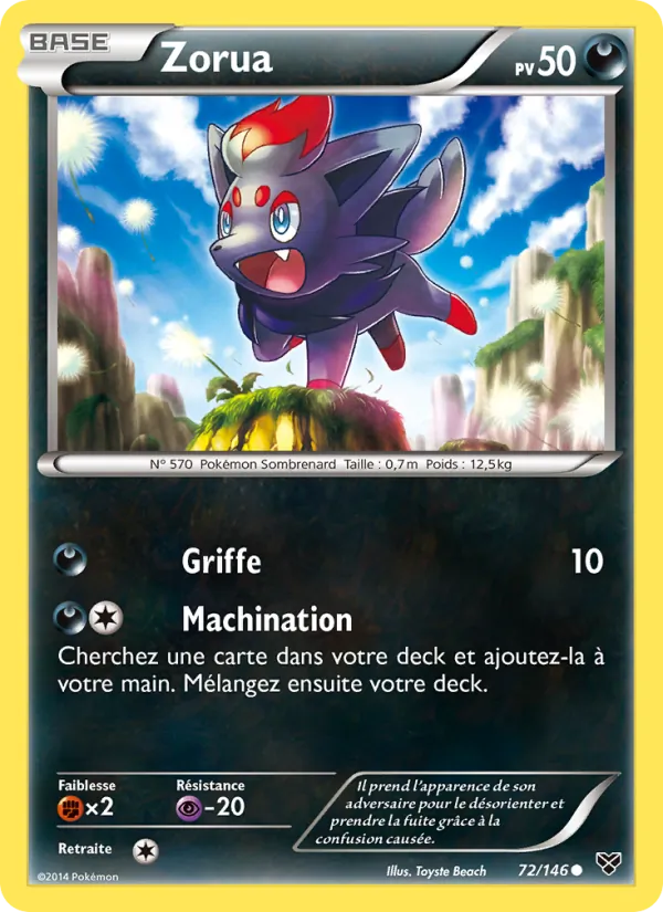 Carte Pokémon Zorua 72/146 de l'extension XY