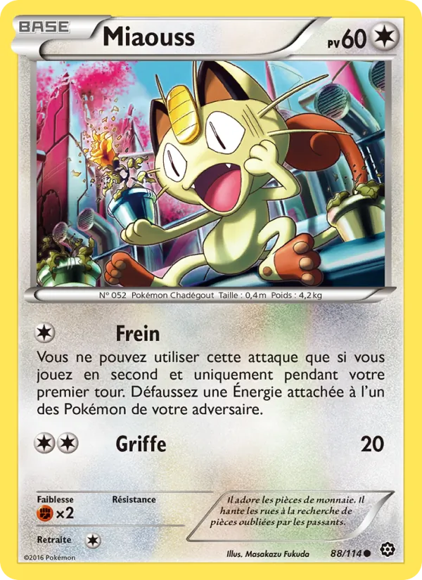 Carte Pokémon Miaouss 88/114 de l'extension Offensive Vapeur