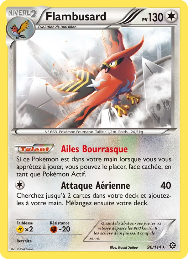Carte Pokémon Flambusard 96/114 de l'extension Offensive Vapeur
