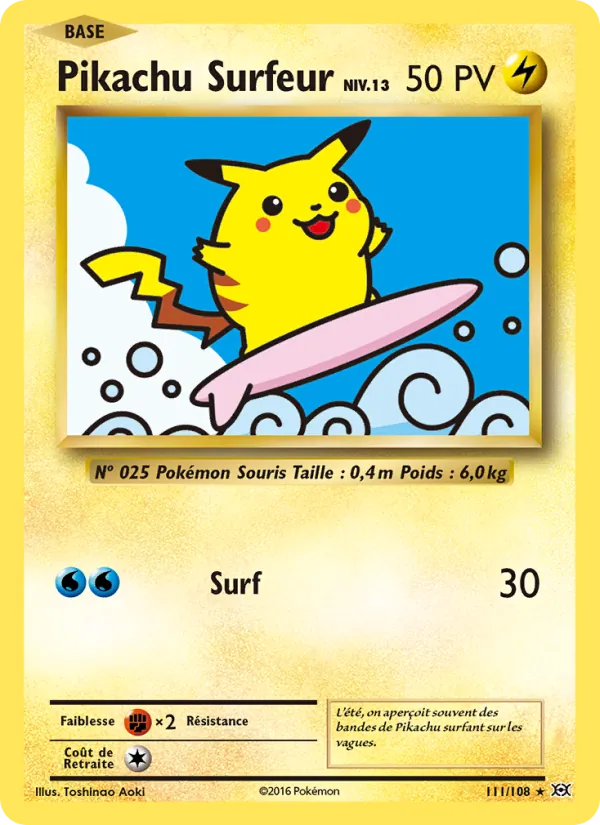 Carte Pokémon Pikachu Surfeur 111/108 de l'extension Évolutions