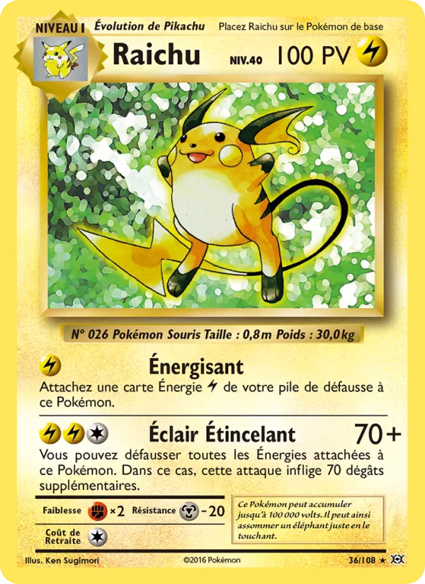 Carte Pokémon Raichu 36/108 de l'extension Évolutions