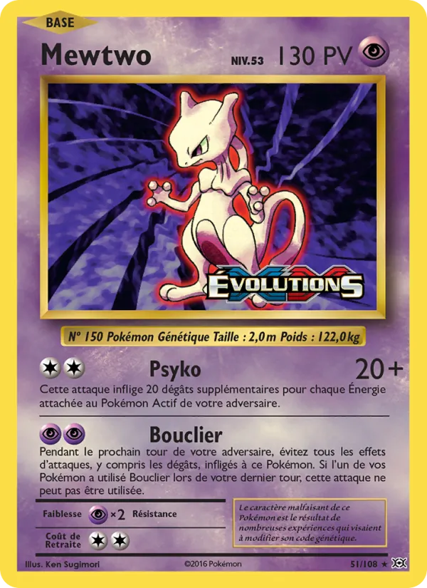 Carte Pokémon Mewtwo 51/108 de l'extension Évolutions