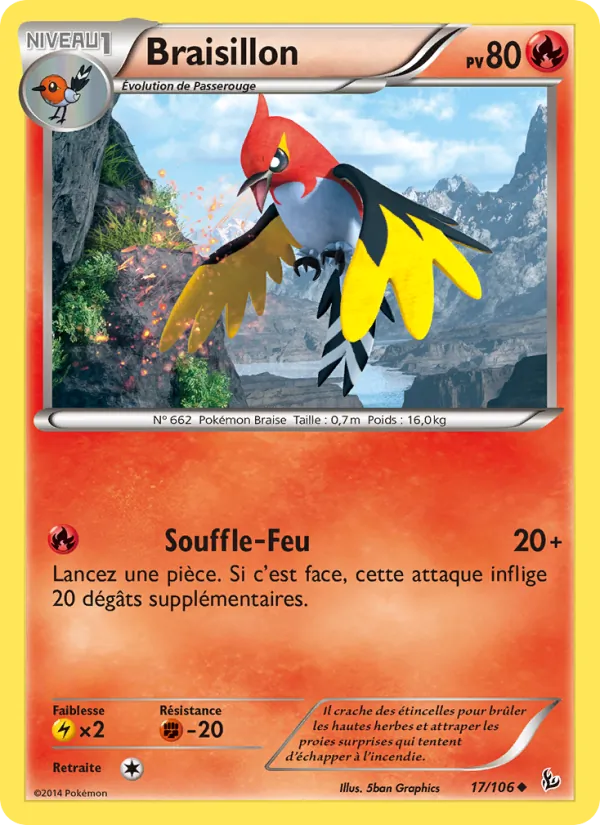 Carte Pokémon Braisillon 17/106 de l'extension Étincelles