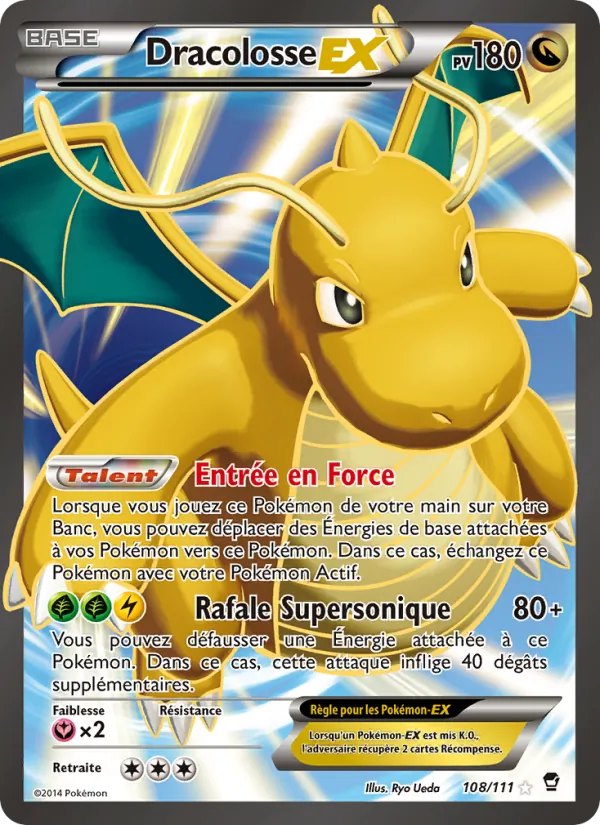 Carte Pokémon Dracolosse EX 108/111 de l'extension Poings Furieux