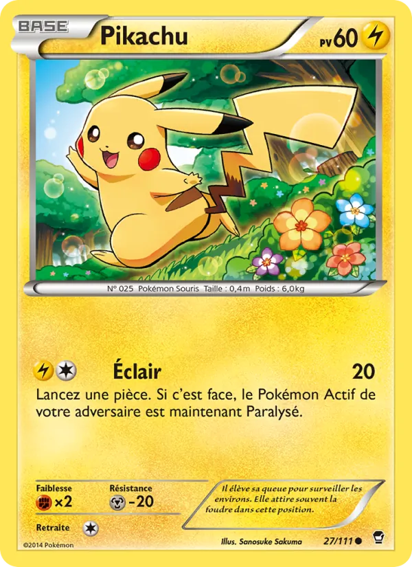 Carte Pokémon Pikachu 27/111 de l'extension Poings Furieux