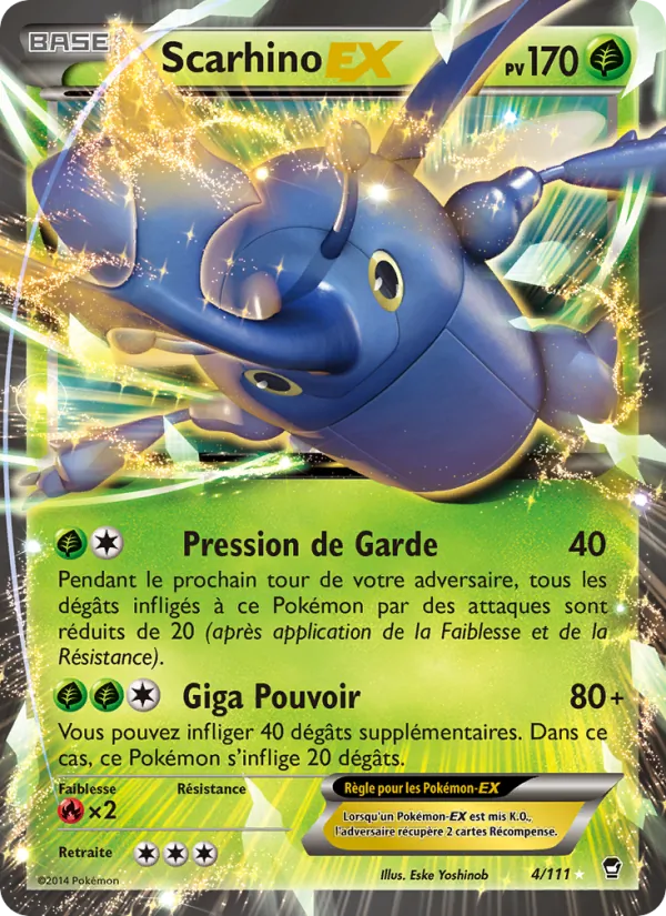 Carte Pokémon Scarhino EX 4/111 de l'extension Poings Furieux