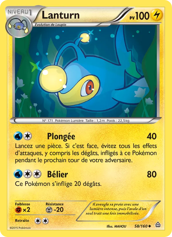 Carte Pokémon Lanturn 58/160 de l'extension Primo-Choc