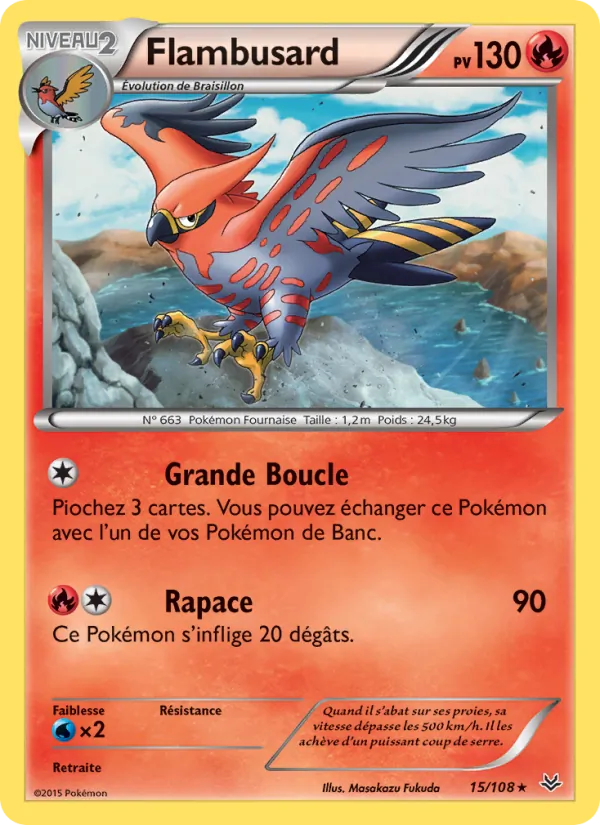 Carte Pokémon Flambusard 15/108 de l'extension Ciel Rugissant