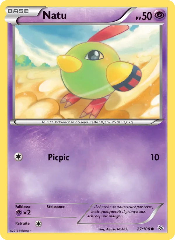 Carte Pokémon Natu 27/108 de l'extension Ciel Rugissant