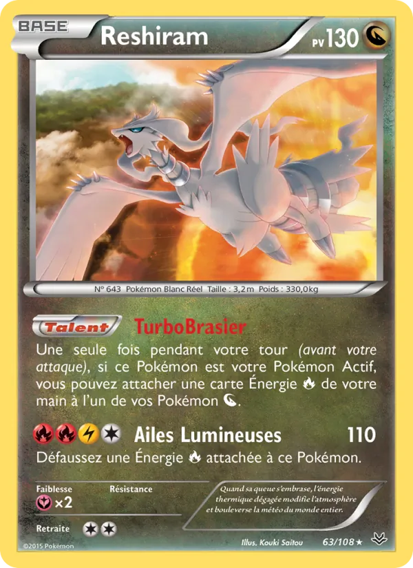 Carte Pokémon Reshiram 63/108 de l'extension Ciel Rugissant