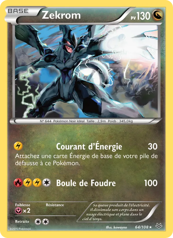 Carte Pokémon Zekrom 64/108 de l'extension Ciel Rugissant