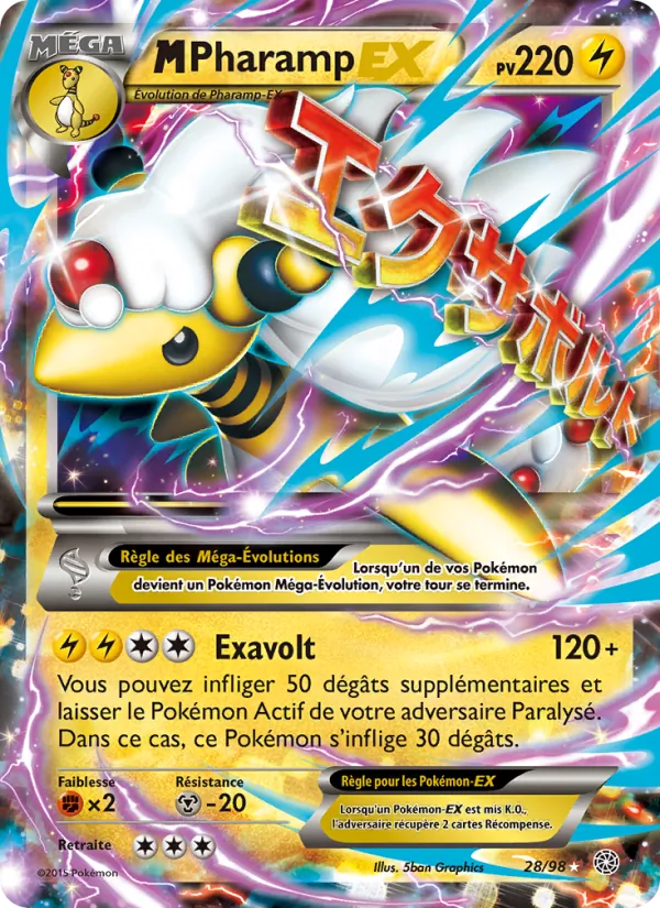 Carte Pokémon M-Pharamp EX 28/98 de l'extension Origines Antiques
