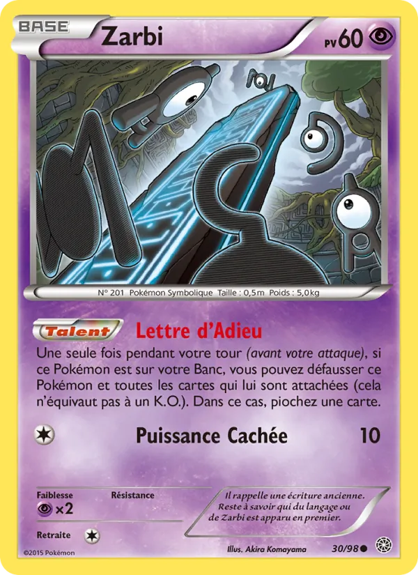 Carte Pokémon Zarbi 30/98 de l'extension Origines Antiques