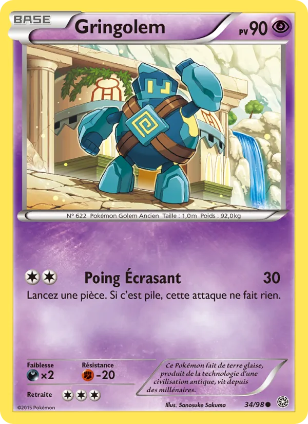Carte Pokémon Gringolem 34/98 de l'extension Origines Antiques