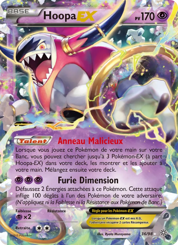 Carte Pokémon Hoopa EX 36/98 de l'extension Origines Antiques