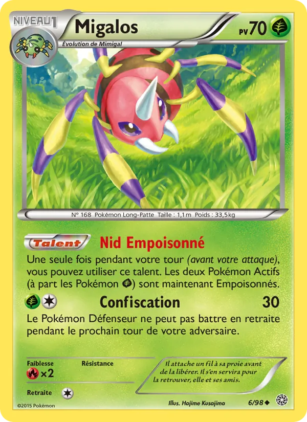 Carte Pokémon Migalos 6/98 de l'extension Origines Antiques