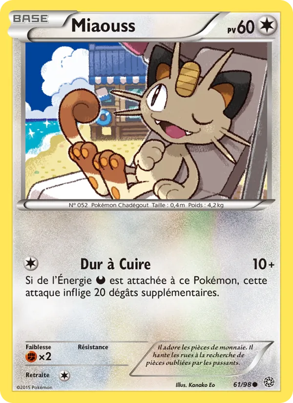 Carte Pokémon Miaouss 61/98 de l'extension Origines Antiques