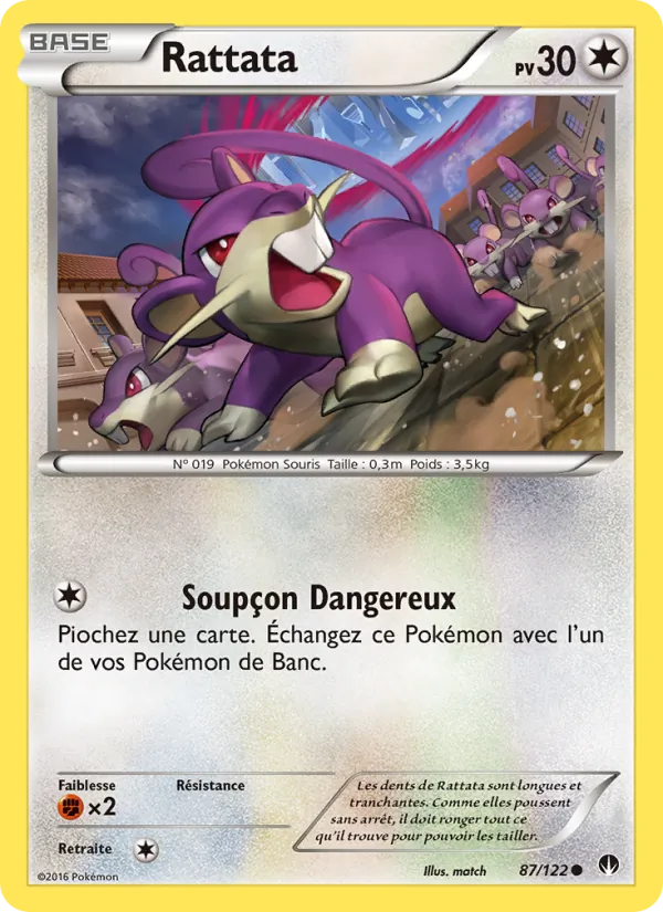 Carte Pokémon Rattata 87/122 de l'extension Rupture Turbo