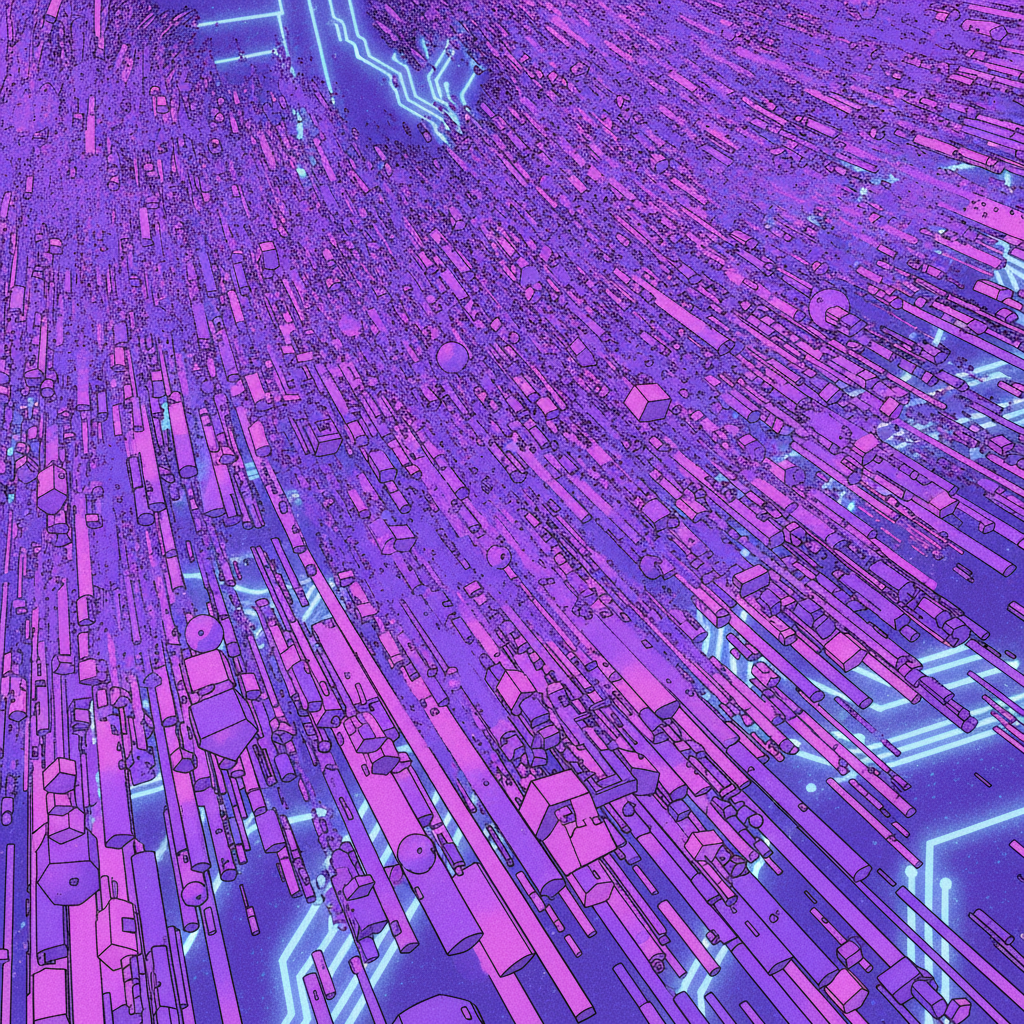 Composition abstraite aux teintes pourpres symbolisant l'analyse de flux de données numériques
